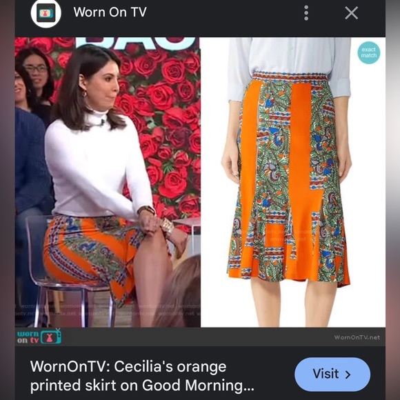 Tory Burch Orange and Blue Midi A-Line Jada Tropical Pattern Skirt Size Small - Picture 5 of 11